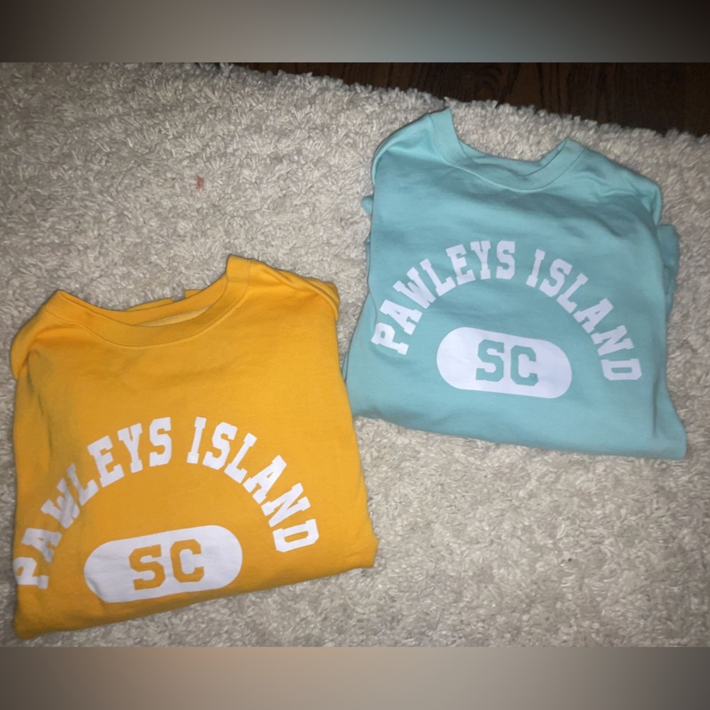 2 Women’s small sweatshirt, yellow and teal Pawleys island SC sweatshirt.